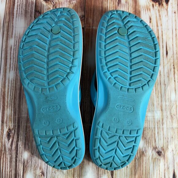 Crocs CROCBAND FLIP Flops Mens Size 12 Teal Blue Thong Sandals Open Toe Shoes - Picture 8 of 10
